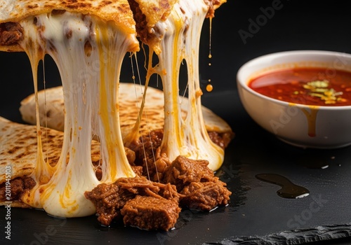 Cheesy birria quesadillas with consomm dipping sauce
