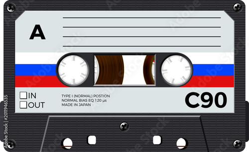 Konstfotografi Cassette with retro label as Russia flag, vintage object for 80s revival mix tap
