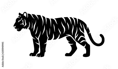 Schilderij op canvas Powerful tiger silhouette vector icon with strong animal pose in black and white