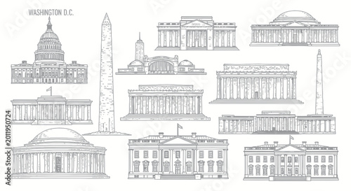 Washington D.C. Landmarks Collection - Hand Drawn Sketch Style