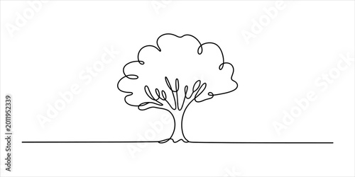 Minimalist single continuous line drawing of a simple tree with branches and leaves isolated as a clean black vector illustration Vector, illustration