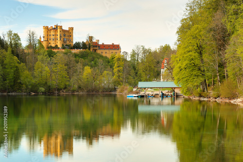 Beautiful sunset over Hohenschwangau Castle in in southern Germany,
