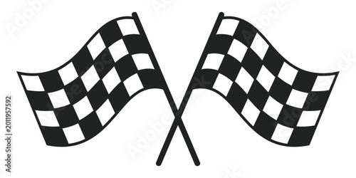 Obraz na płótnie Checkered race flags crossed finish line icon, black white pattern, motor sport