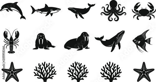 Photography Comprehensive Marine Life Silhouette Collection Featuring Shark Dolphin Whale Oc