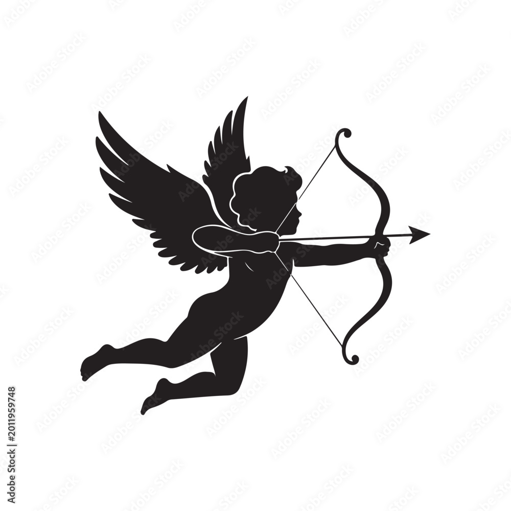 Fototapeta premium Cupid silhouette with bow and arrow. Symbolizing love, romance, and Valentine's Day.
