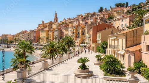 Scenic old town architecture of Menton on the French Riviera in Provence-Alpes-Cote d'Azur.
