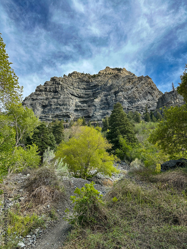 Mountain and hiking trails in Bridal Veil Park, Provo, Utah, USA 