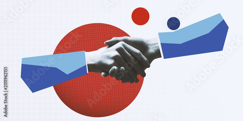 Fotografía Hands are joined in a handshake, surrounded by a red circle