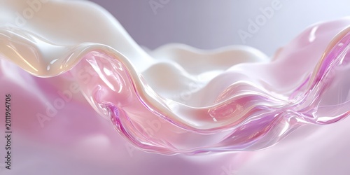 Abstract glossy pink fluid background with pearlescent waves for pastel design wallpaper and banner