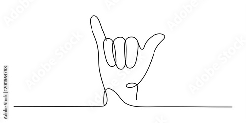 Fotografie Continuous single line drawing of a hand showing the shaka or hang loose gesture