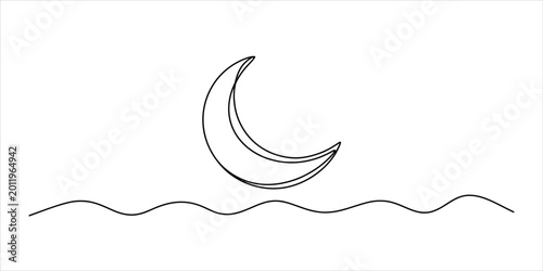 Konstfotografi A simple continuous single line drawing of a crescent moon shape hovering above