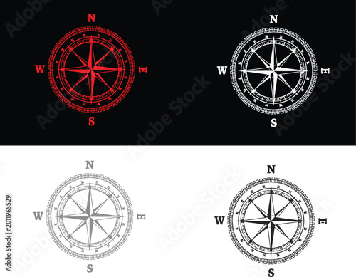 Vászonkép Four different compass designs on black and white backgrounds