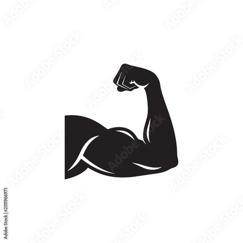 Strong muscular arm flexing showing impressive bicep strength in silhouette