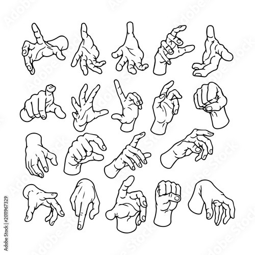 Fotografi Collection of hand drawn human gestures showing different poses for anatomical reference and character expression