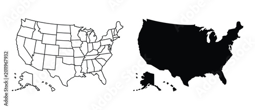 Foto USA political map vector set with detailed state outlines, blank and filled high