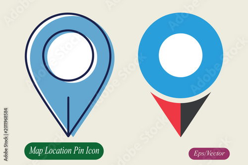 Free Download A vector illustration featuring two distinct map location pin icons, one with a blue outline design and the other with a solid blue circle and split-color tip. - GFXLoad