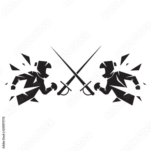 Canvas Print Fencing duel vector graphic with crossed swords and dynamic figures