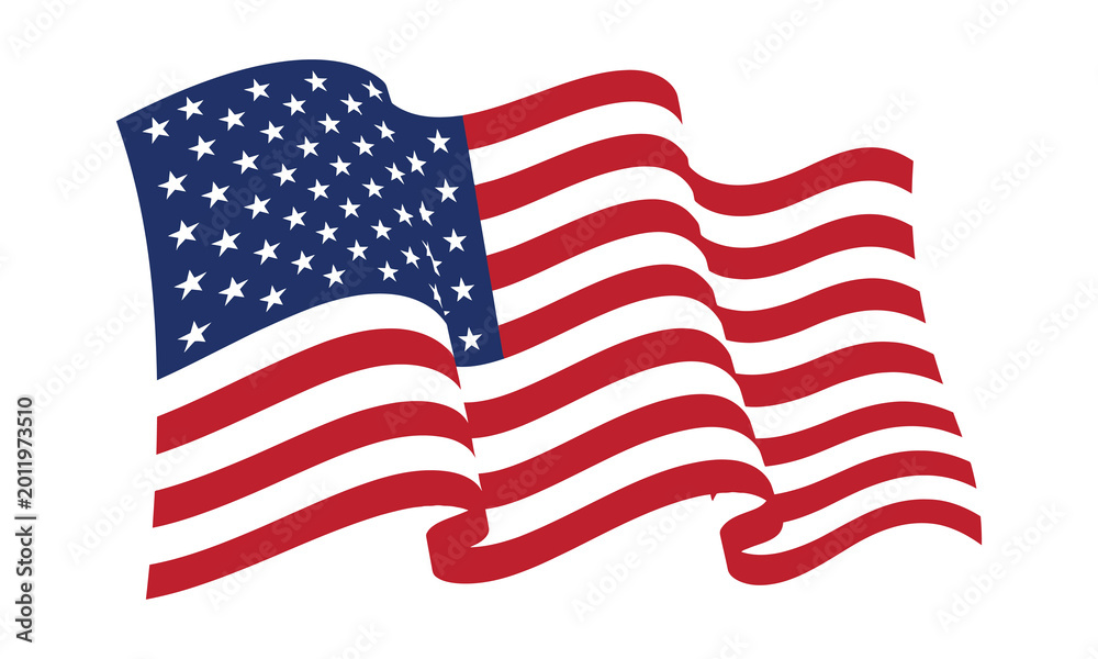 Fototapeta premium Waving American flag vector illustration. National USA patriotic symbol with red and blue stars and stripes for 4th of July independence day holiday.