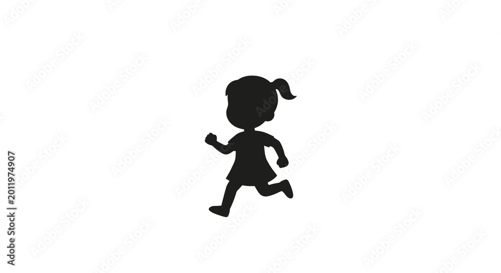 Fototapeta premium black silhouette of a little girl running on white background