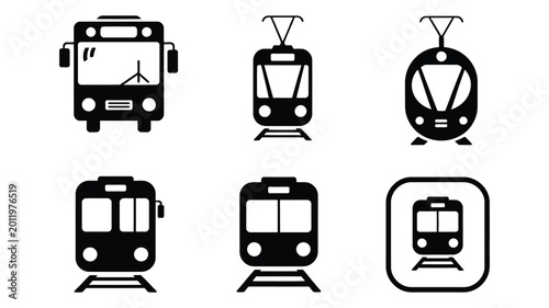 Bild auf Leinwand Public transportation icons vector silhouettes with bus tram train subway railwa