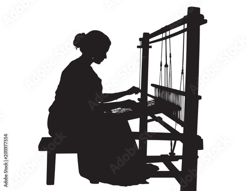 Foto Traditional handloom weaving silhouette, artisan weaver at work, intricate texti