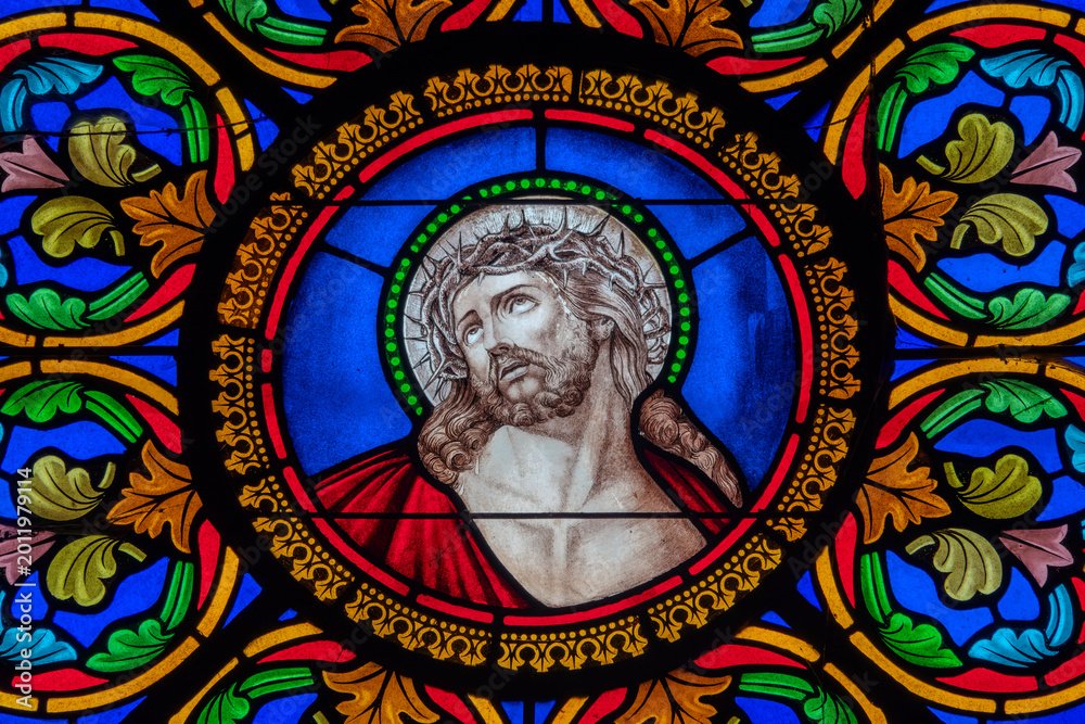 Fototapeta premium Stained glass (19th century) of Christ of Sorrows.