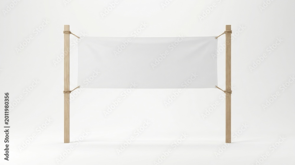 Obraz premium A wooden frame with a white fabric banner