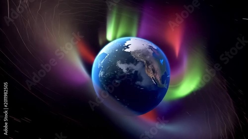 Solar flare eruption sends massive waves of cosmic radiation toward Earth, showing the geomagnetic field protecting the planet.