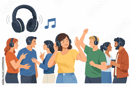 A social gathering focused on silent disco interaction where participants