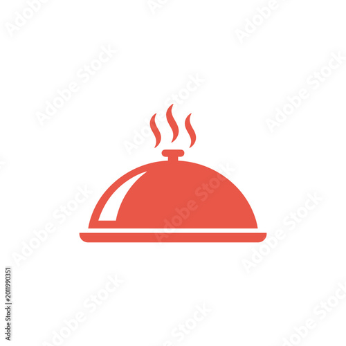 Serving dish with steam icon in minimalist red style 