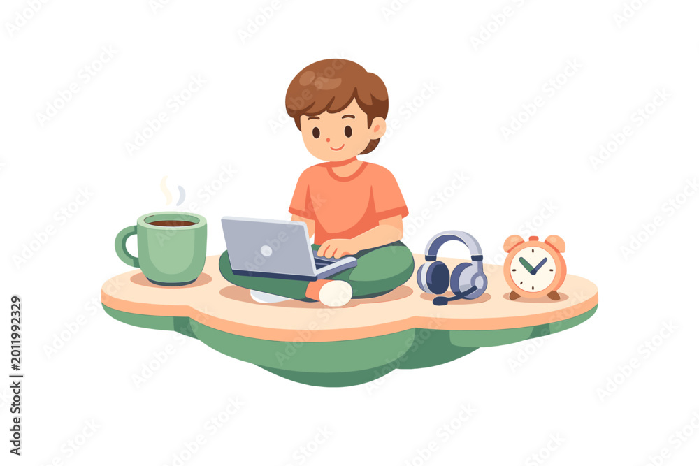 Fototapeta premium Remote work productivity concept showing a person sitting with a laptop on