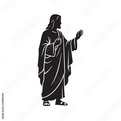 Bild auf Leinwand Full length silhouette of Jesus Christ preaching in long robes vector illustrati