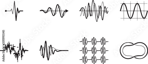 Tableau sur toile Modern Digital Signal Transmission Icons Featuring Sine Wave Amplitude Heartbeat