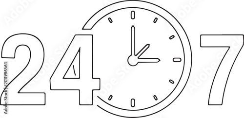 Photography 24/7 clock with numbers time hours