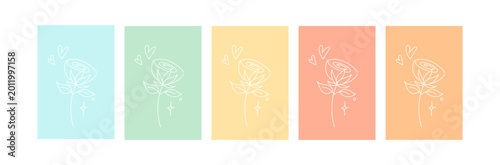 Minimal set of pastel rose illustrations in soft spring color blocks, decorative floral design collection, modern aesthetic background, romantic botanical theme, gentle art for interior decoration