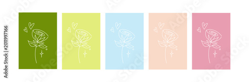 Set of rose illustrations in fresh green and pastel tones, decorative floral print collection, modern botanical design, stylish summer background, creative art theme for interior decoration