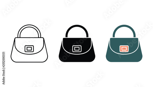 Fotografi Elegant women's handbag icon set featuring outline solid and flat design styles