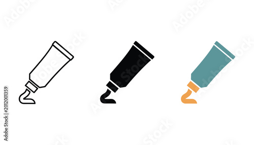 Quadro su tela Cosmetic product tube icon set featuring outline solid and flat design styles fo