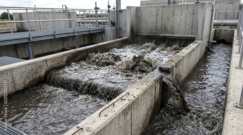 Backwash trough lifting filter media in a rapid sand filter during cleaning