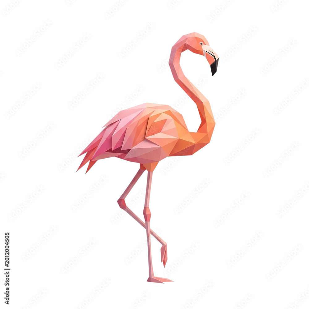 Obraz premium Low poly pink flamingo bird standing on one leg.