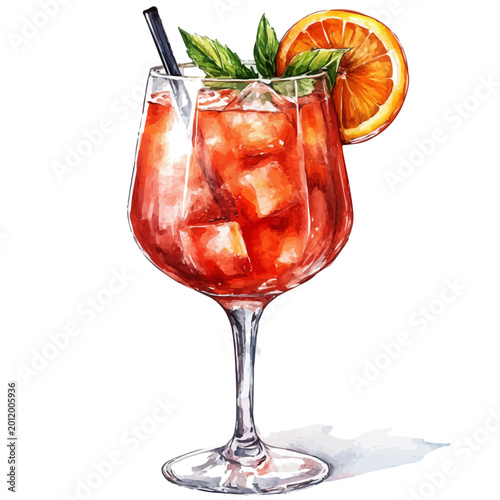 watercolor of Campari Spritz illustration graphic, isolated on a white background.