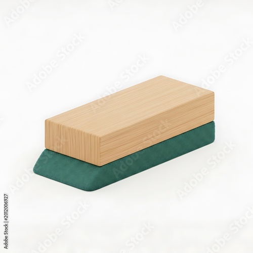 Green and tan 3 d chalkboard eraser isolated on white background