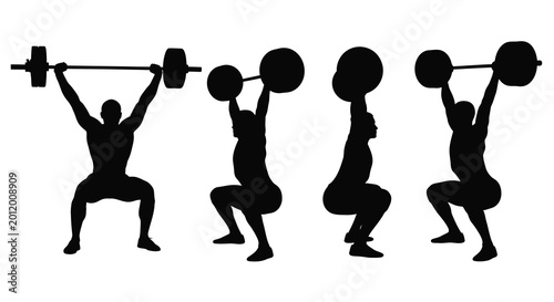Εκτύπωση καμβά weightlifter silhouettes performing clean and jerk lifts on white background