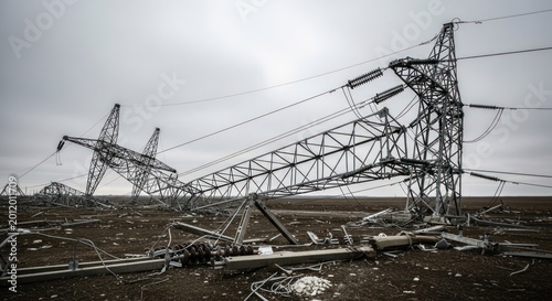 Damaged Electricity Pylon After Storm or Disaster.