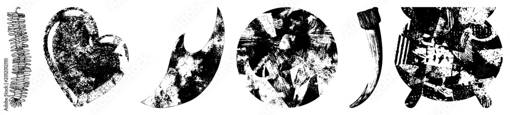 Obraz premium Rugged skull in halftone grit, death’s head motifs with punk edge “dead man’s grin,” “bone daddy” for tattoo shops, rock bands. Cutout glyphs scream rebellion via ink splatter, vintage decay.