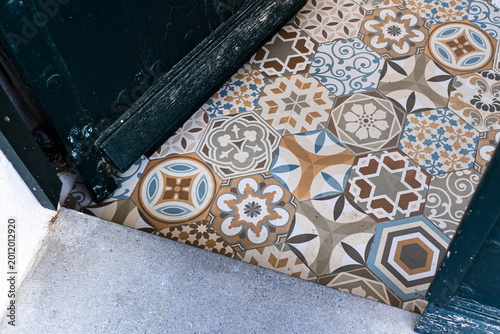 Photos Barcelona, Spain - May 6, 2026: Vintage hexagonal patterned floor tiles