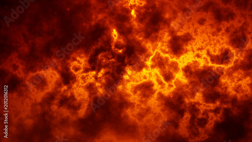 Obraz na plátně Fiery orange plasma cloud texture with glowing smoke and turbulent energy, abstract fire background with hot nebula depth and dramatic heat