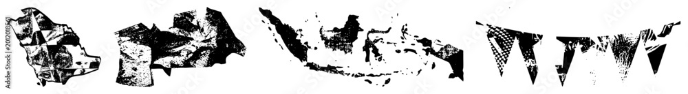 Obraz premium Broken map fragments & torn flags in gritty, with slang like “torn bits” and “grit pieces.” Perfect for urban/punk merch raw energy via distressed halftones and jagged edges.