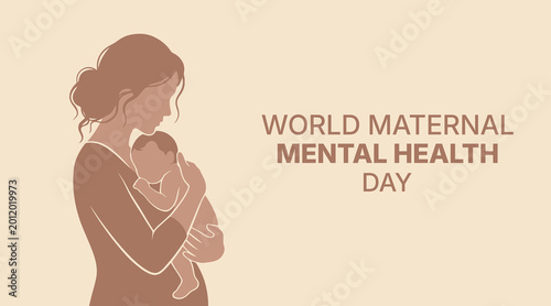 Schilderij op canvas World maternal mental health day illustration with mother and baby