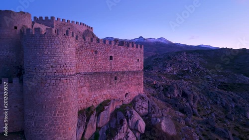 Aerial view from a drone of Aunqueospese Castle in Mironcillo, in the Amblés Valley, in the province of Ávila, Castile and León, Spain, Europe
